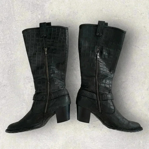 Born  Women’s  Gray Croc Embossed Leather Heeled Mid Calf Western Boots Sz 7.5 - Picture 5 of 11